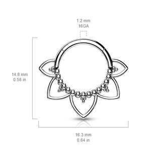 Silver Lotus Hinged Segment Ring (16g)