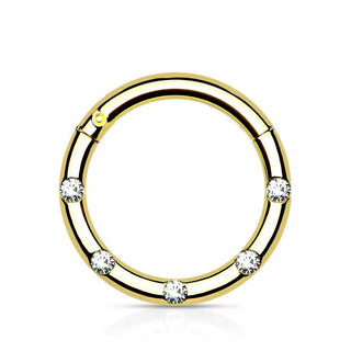 Gold Steel 5 Stone Hinged Segment Ring (16g)