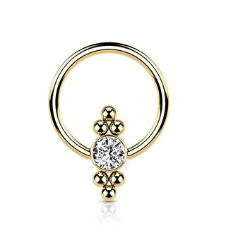 Gold Tri-Ball Captive Bead Ring (18g-16g)