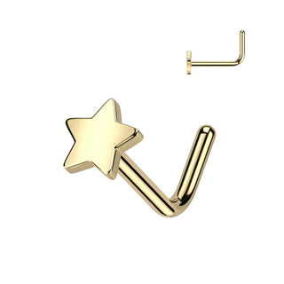 Titanium Star L Bend Nose Stud - Gold (20g-18g)