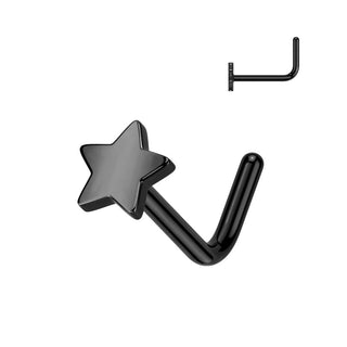Titanium Star L Bend Nose Stud - Black (20g-18g)