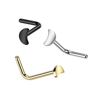 Titanium Moon L Bend Nose Stud - Gold (20g-18g)