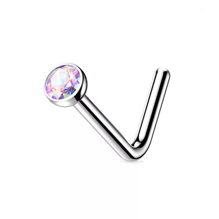 Titanium Aurora CZ L Bend Nose Stud (20g)